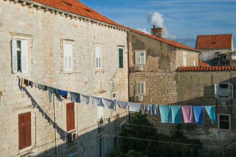 Dubrovnik stone buildings laundry